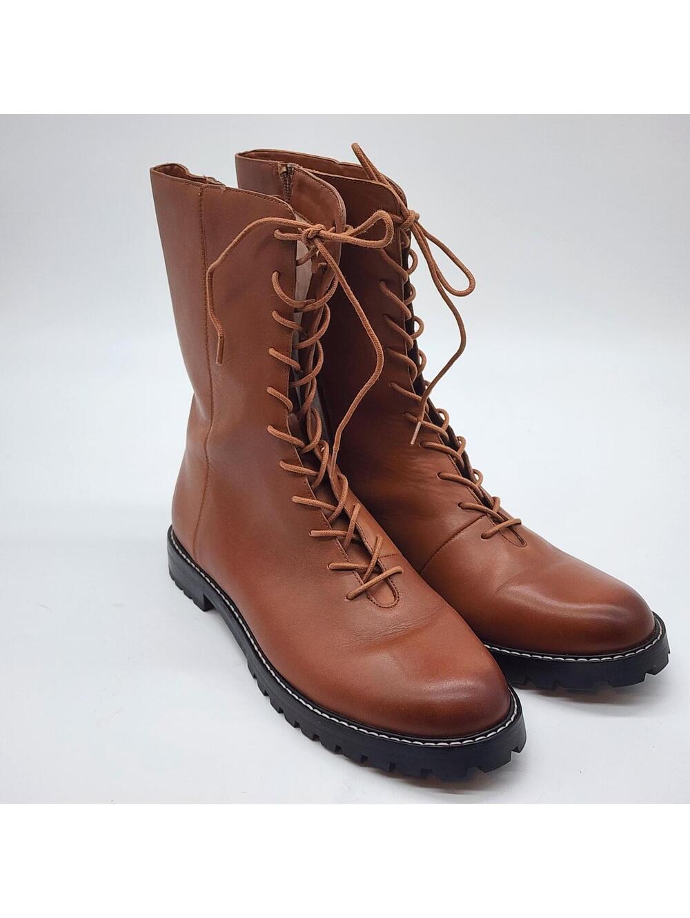 J.Crew Gwen lug-sole leather lace-up tall shaft boots in a rich oak brown 11